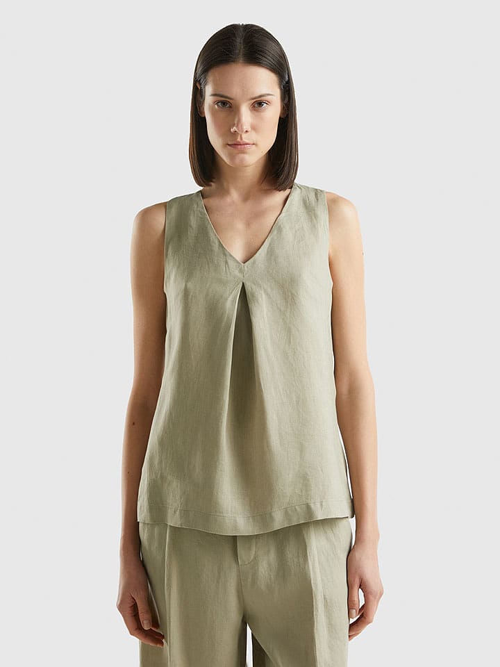 Benetton Lniana bluzka w kolorze khaki rozmiar: S