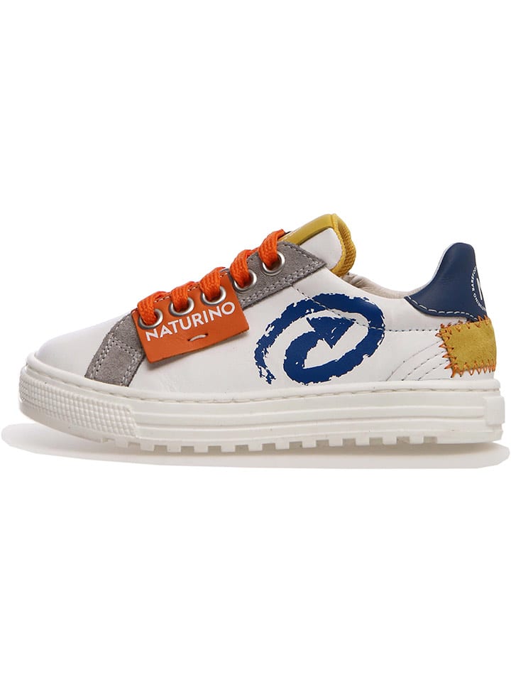 Naturino Skórzane sneakersy "Hess" w kolorze białym ze wzorem rozmiar: 31