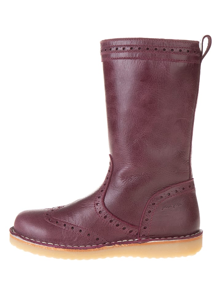 POM POM Skórzane kozaki zimowe w kolorze bordowym rozmiar: 31