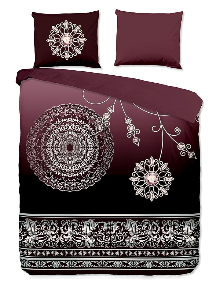 Pure Komplet pościeli "Asiya" w kolorze bordowo-antracytowym z mikrofibry rozmiar: 200x200/220 cm