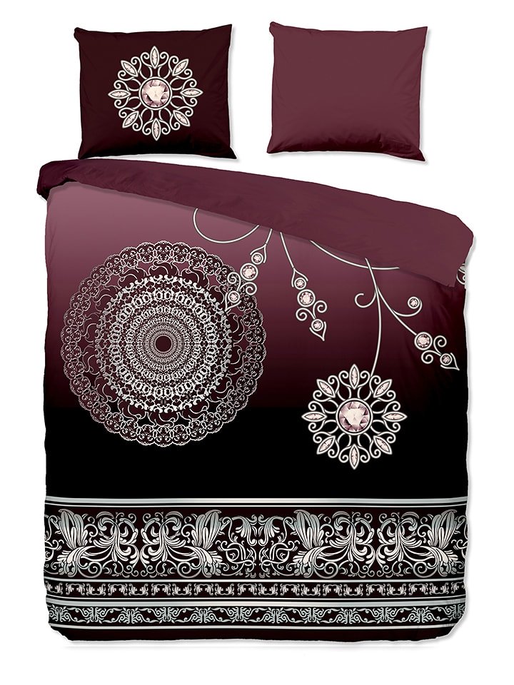 Pure Komplet pościeli "Asiya" w kolorze bordowo-antracytowym z mikrofibry rozmiar: 200x200/220 cm