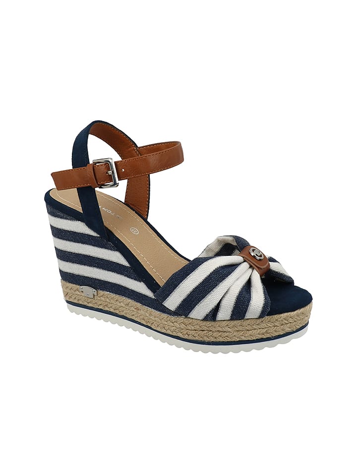 Tom Tailor Sandały w kolorze biało-granatowym na koturnie rozmiar: 41