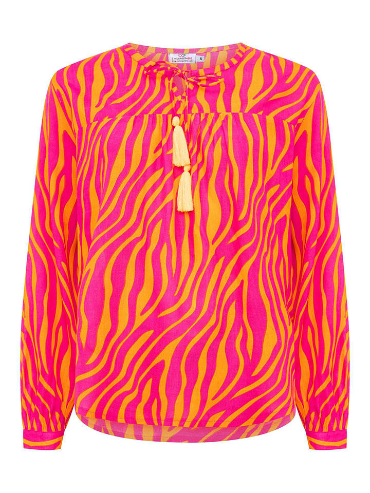 Zwillingsherz Bluzka "Zebratraum" w kolorze pomarańczowo-różowym rozmiar: S/M