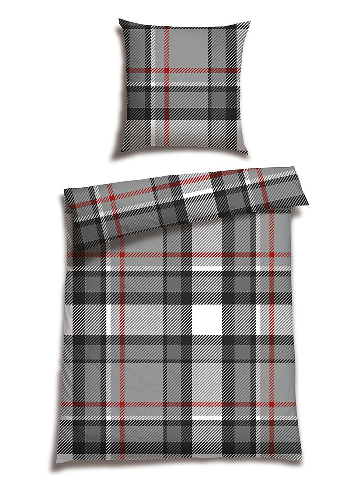 Schiesser Komplet pościeli flanelowej "Talisa" w kolorze szarym rozmiar: 135x200 cm