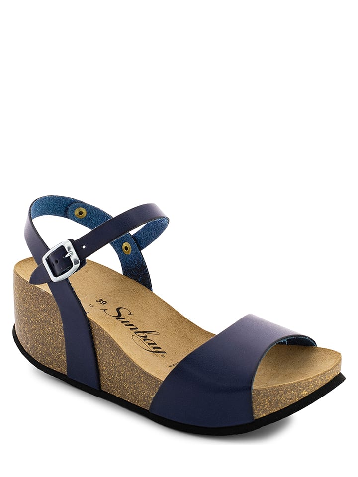 Sunbay Skórzane sandały "Mateo" w kolorze granatowym na koturnie rozmiar: 39