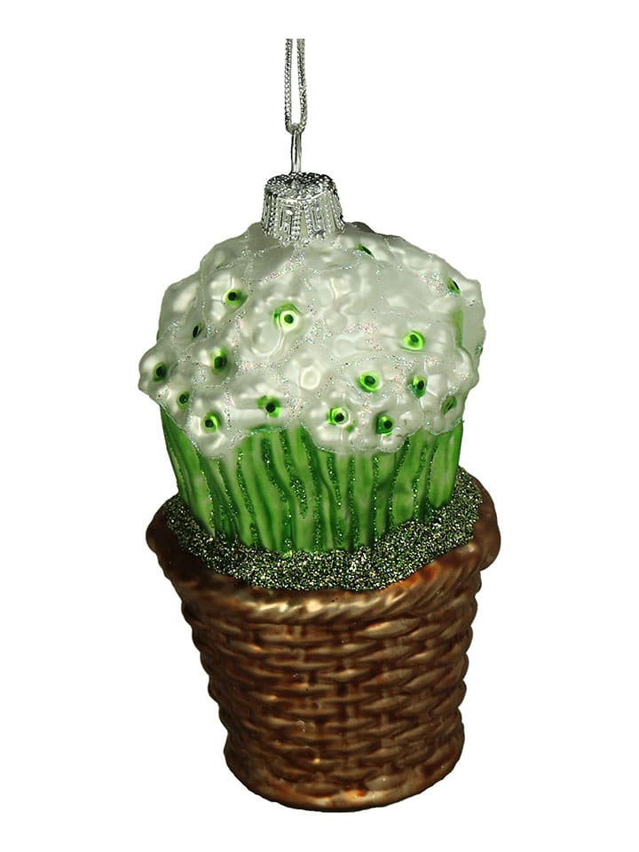 Kersten Ozdoba choinkowa "Basket with flowers" w kolorze zielono-brązowym - wys. 11 cm rozmiar: onesize