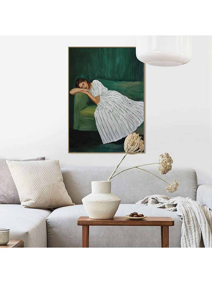 Orangewallz Druk artystyczny "Sleepy Green" w ramce rozmiar: 50x70 cm