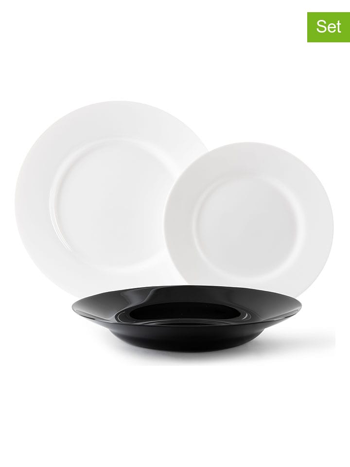 Trendy Kitchen by EXCÉLSA 18-częściowy zestaw talerzy w kolorze biało-czarnym rozmiar: onesize