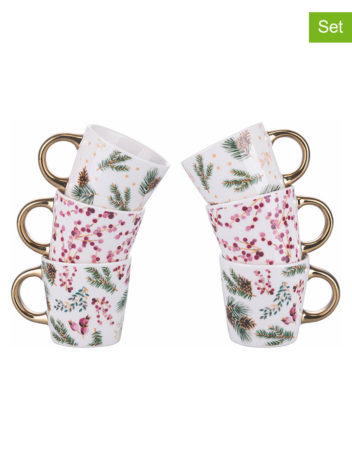 Villa d´Este Kubki (6 szt.) "Holly" w kolorze czerwono-zielono-białym do kawy - 90 ml rozmiar: onesize