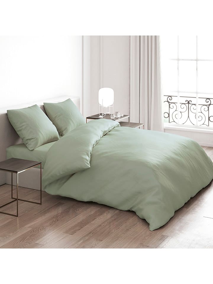 Cacharel textiles Komplet pościeli satynowej "Uni" w kolorze zielonym rozmiar: 135x200 cm