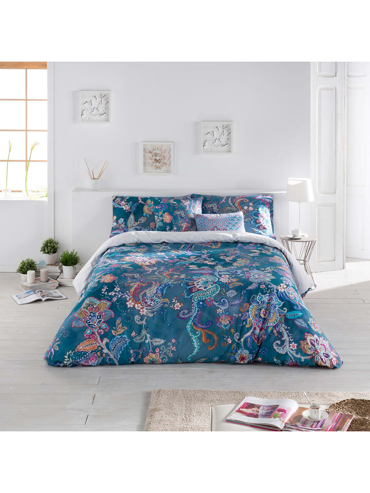 ethere Perkalowa poszwa "Uhtred" w kolorze niebieskim ze wzorem na kołdrę rozmiar: 200x200 cm