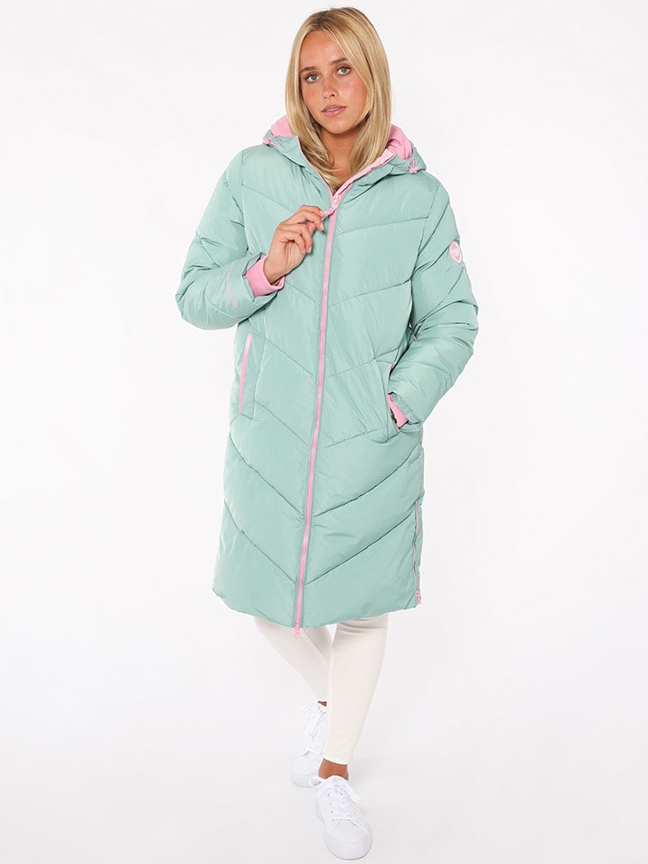 Zwillingsherz Płaszcz pikowany "Positive Mind" w kolorze turkusowo-jasnoróżowym rozmiar: M