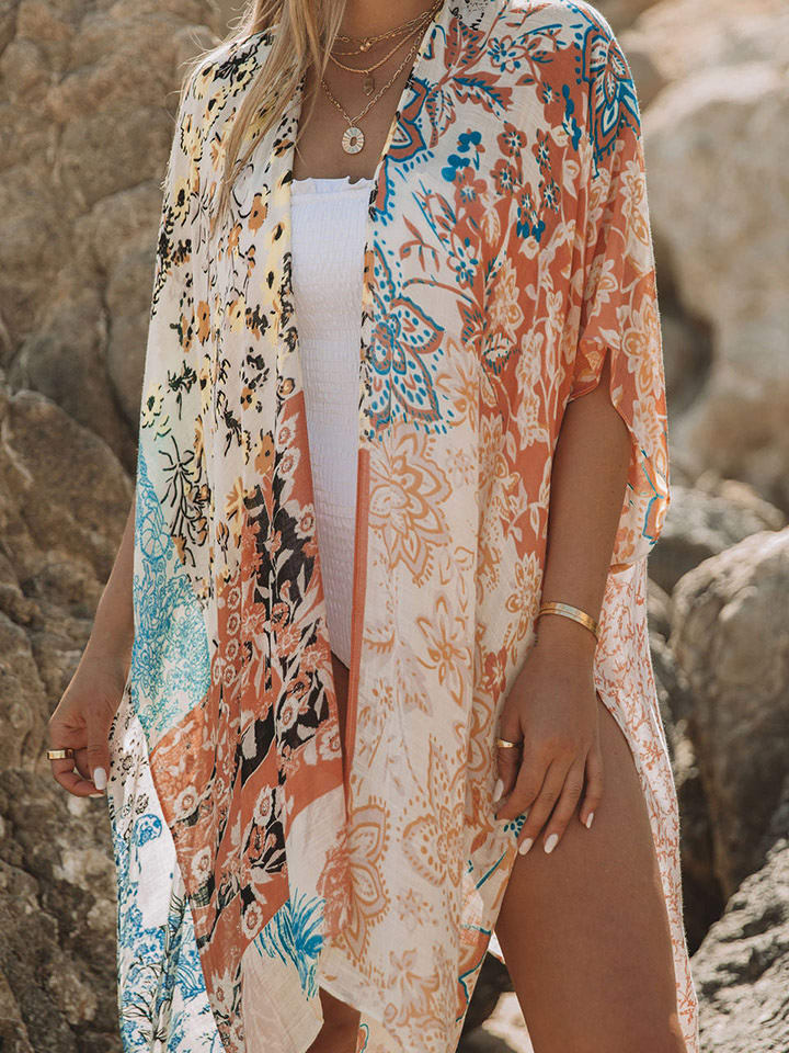 Milan Kiss Kimono w kolorze kremowym ze wzorem rozmiar: XL