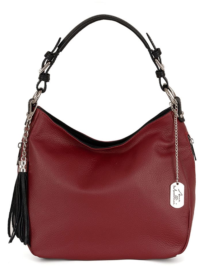 Anna Morellini Skórzana torebka "Fiorella" w kolorze bordowo-czarnym - 30 x 27 x 9 cm rozmiar: onesize