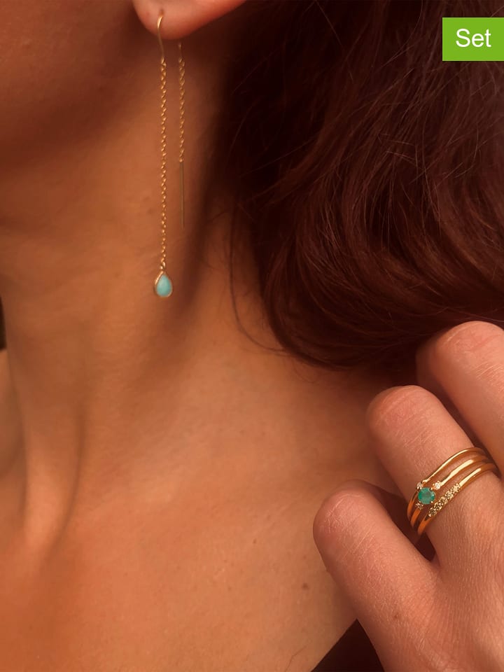 Les Petites Précieuses Pozłacane pierścionki (3 szt.) z diamentami i szafirami rozmiar: 58