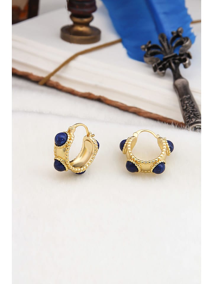 Pierres delicates Pozłacane kolczyki-kreole z lapis lazuli rozmiar: onesize