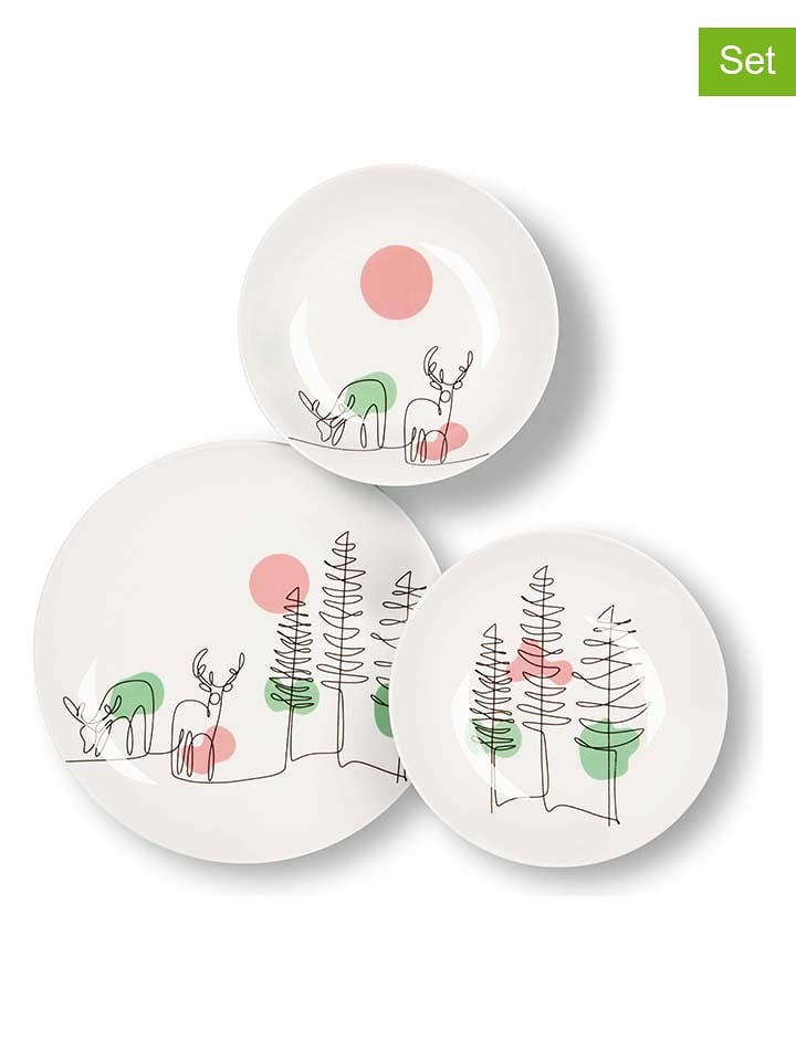 Trendy Kitchen by EXCÉLSA 18-częściowy zestaw talerzy "Le fil de Noel" w kolorze białym ze wzorem rozmiar: onesize