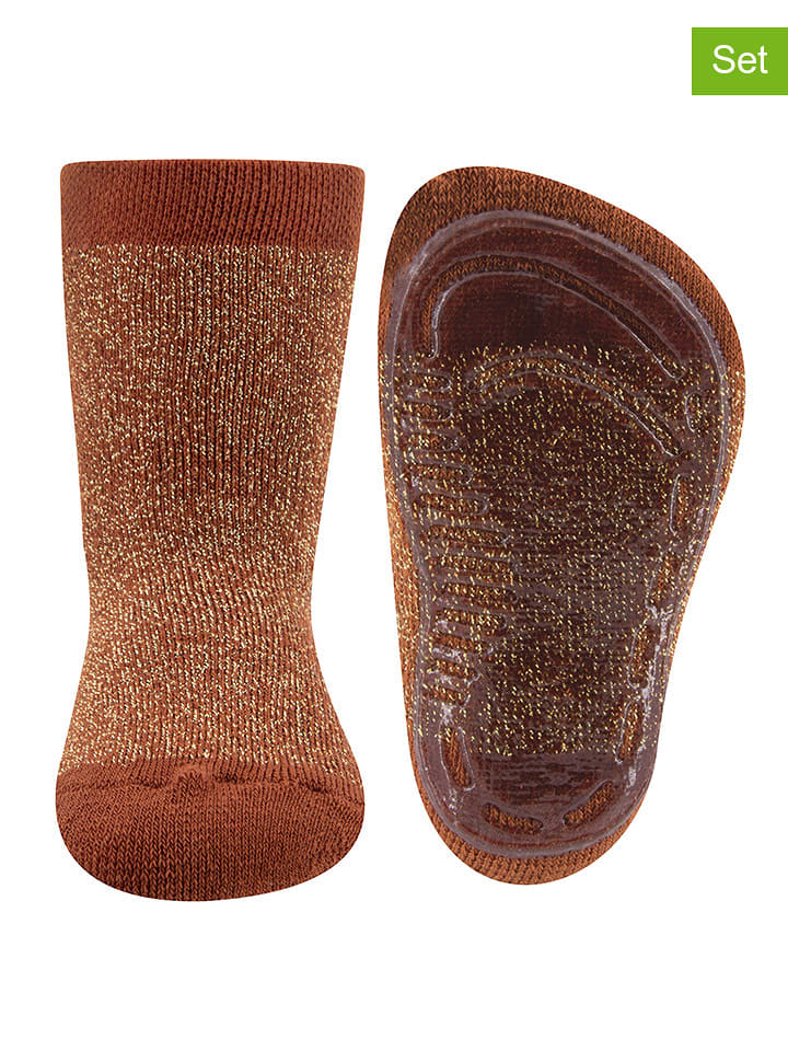 ewers Skarpety antypoślizgowe (2 pary) "SoftStep" w kolorze jasnobrązowym rozmiar: 31-34