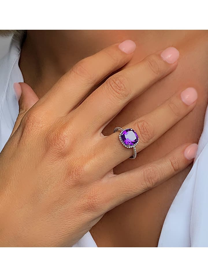 Les Petites Précieuses Srebrny pierścionek z ametystem rozmiar: 56