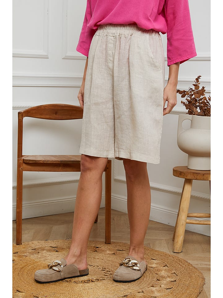 Joséfine Lniane bermudy w kolorze beżowym rozmiar: S