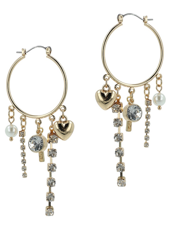 ivy Pozłacane kolczyki-kreole z perłami i kryształami rozmiar: onesize