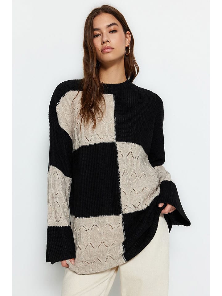 trendyol Sweter w kolorze beżowo-czarnym rozmiar: M