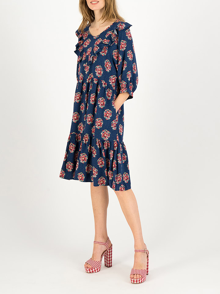 Blutsgeschwister Sukienka "Fabala di Farfalla" w kolorze granatowo-czerwonym ze wzorem rozmiar: L