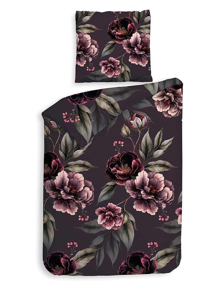 HNL Komplet pościeli flanelowej "Romee" w kolorze antracytowo-fioletowym rozmiar: 140x220 cm