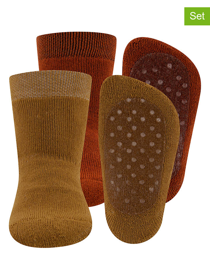 ewers Skarpety antypoślizgowe (2 pary) w kolorze czerwono-musztardowym rozmiar: 27-30