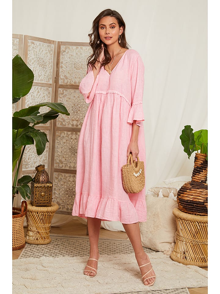 Lin Passion Lniana sukienka w kolorze jasnoróżowym rozmiar: 40/42