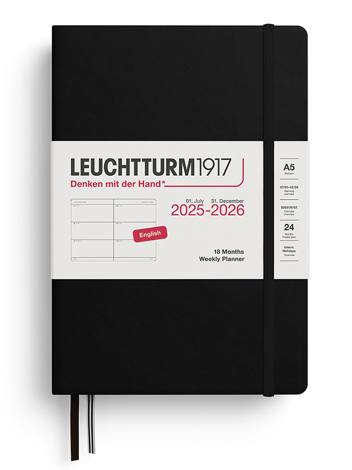 LEUCHTTURM1917 Notatnik w kolorze czarnym z kalendarzem - A5 rozmiar: onesize