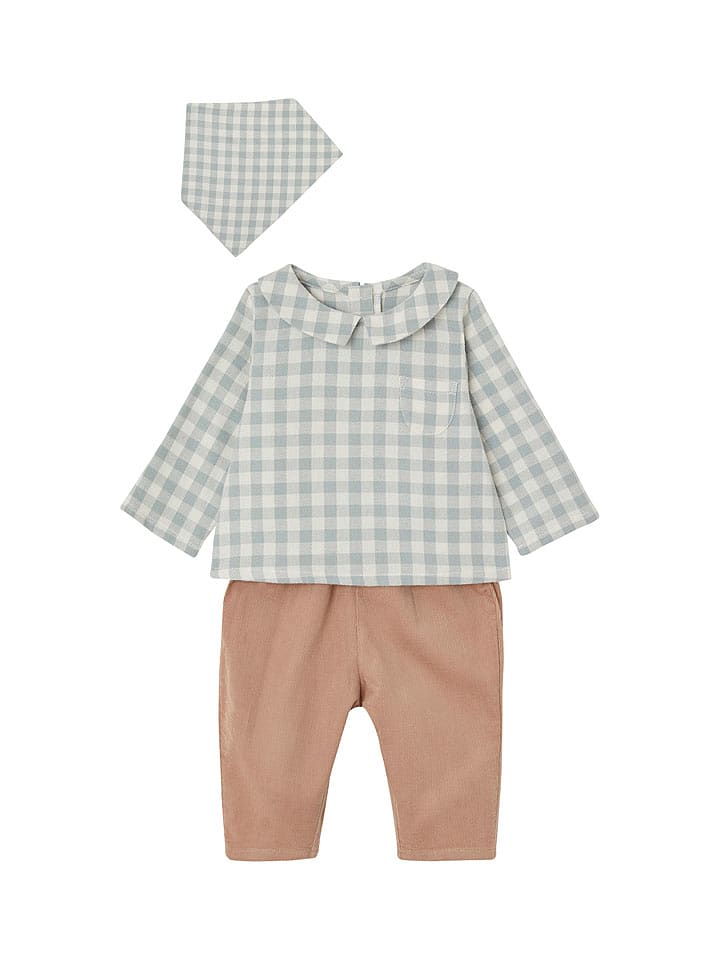 vertbaudet 3-częściowy zestaw w kolorze błękitno-biało-jasnobrązowym rozmiar: 68