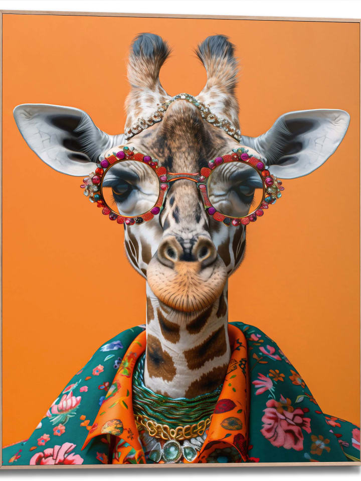 Orangewallz Druk artystyczny "Happy Giraffe" w ramce rozmiar: 40x50 cm