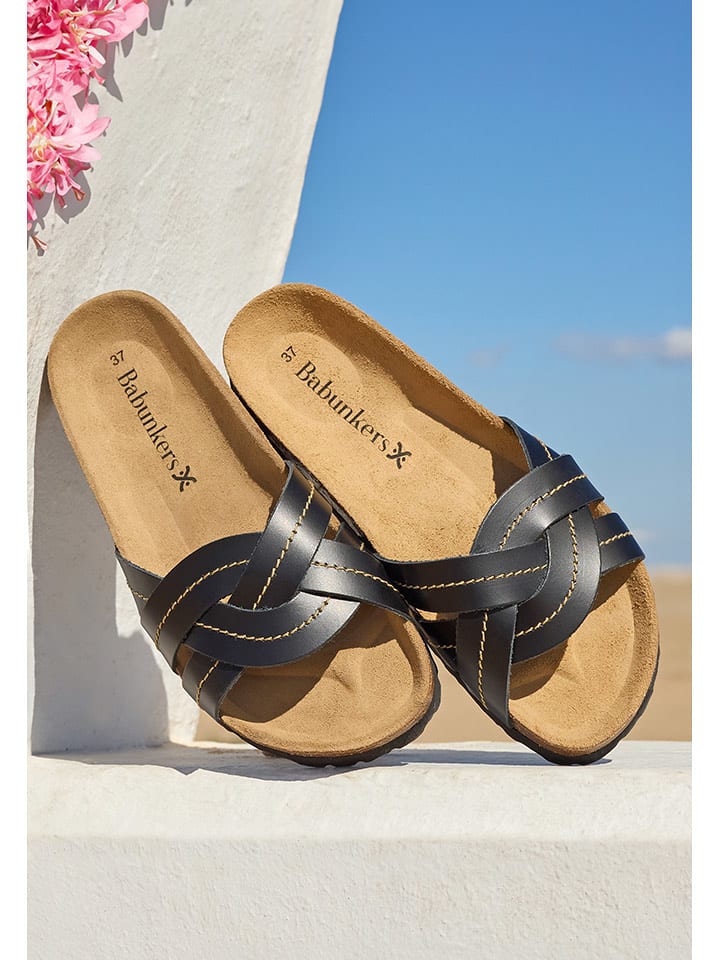 BABUNKERS Family Skórzane klapki w kolorze czarnym rozmiar: 39