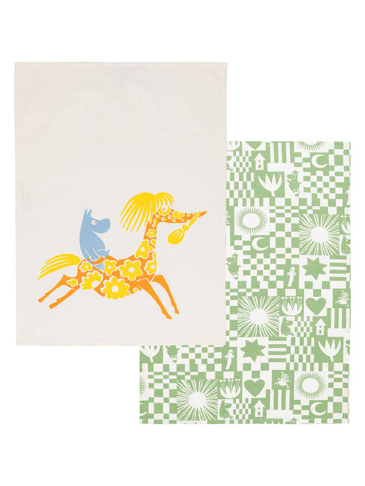 Moomin Ściereczki (2 szt.) "Party" w kolorze beżowo-zielonym do naczyń - 70 x 50 cm rozmiar: onesize