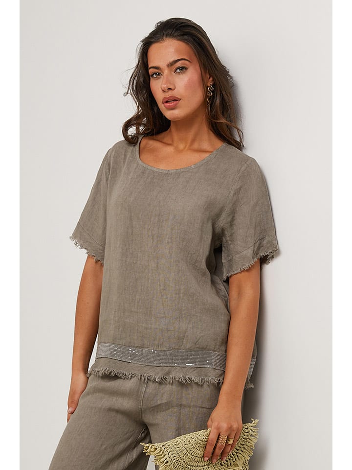 Le Monde du Lin Lniana bluzka w kolorze beżowym rozmiar: 38/40