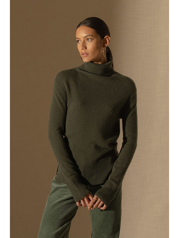 Perfect Cashmere Kaszmirowy golf "Tracy" w kolorze khaki rozmiar: M