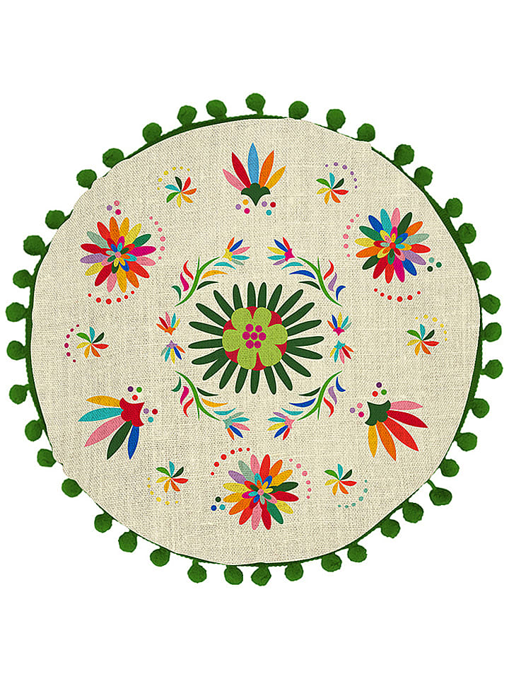 Folkifreckles Poduszka "Ave Otomi" w kolorze zielono-kremowym - Ø 45 cm rozmiar: onesize