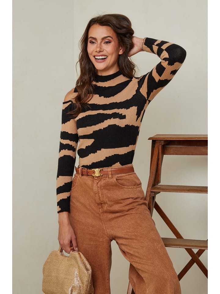 Joséfine Sweter "Encs" w kolorze beżowo-czarnym rozmiar: L