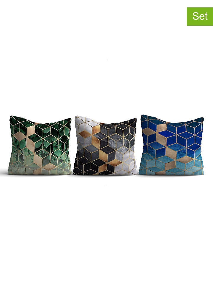 Coin de Pierre Poszewki (3 szt.) w kolorze zielono-czarno-niebieskim na poduszki - 43 x 43 cm rozmiar: onesize