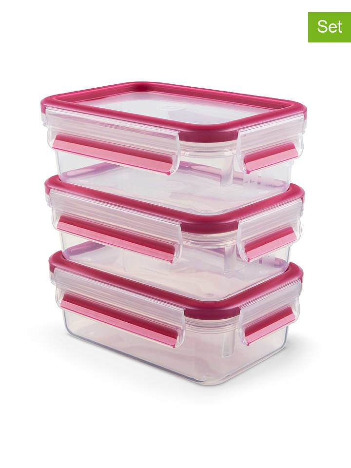 Emsa Pojemniki (3 szt.) "Clip & Close" w kolorze czerwonym na żywność - 550 ml rozmiar: onesize