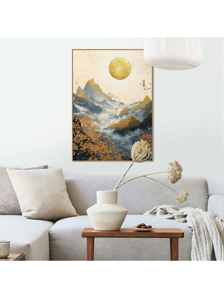 Orangewallz Druk artystyczny "Japandi Mountains" w ramce rozmiar: 50x70 cm