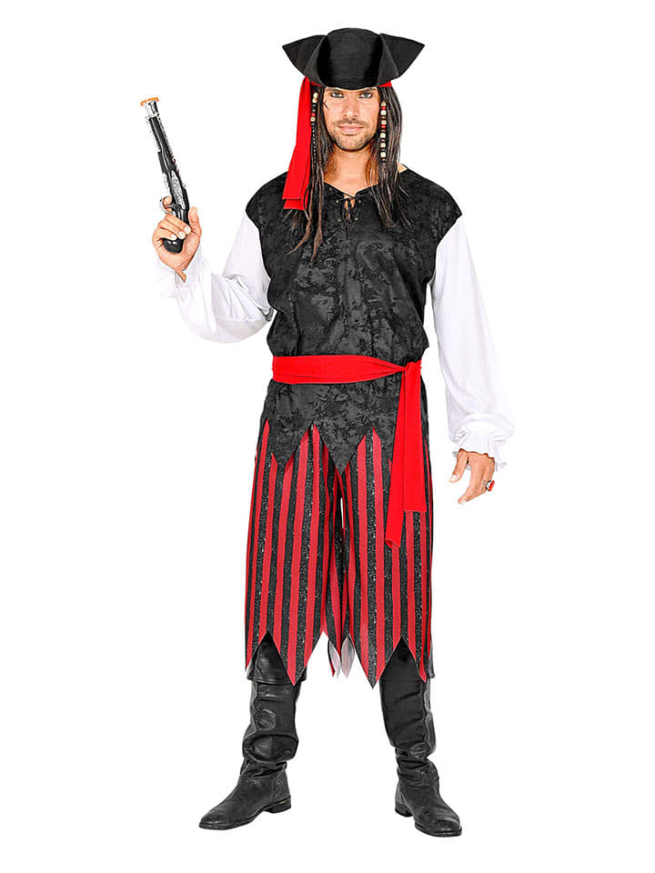 Carnival Party 5-częściowy kostium "Pirate" w kolorze biało-czarno-czerwonym rozmiar: L