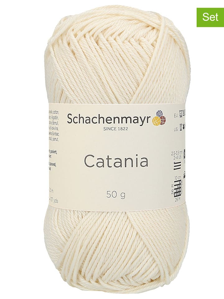 Schachenmayr since 1822 Przędza bawełniana (5 szt.) "Catania" w kolorze kremowym - 5 x 50 g rozmiar: onesize