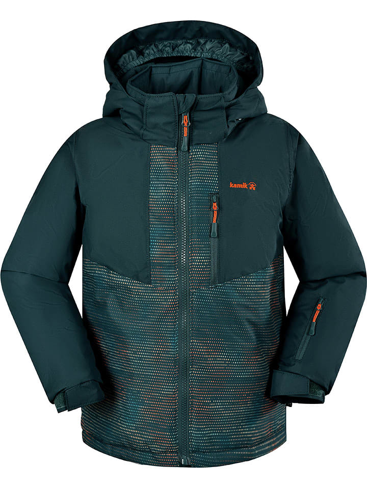 Kamik Kurtka narciarska "Arlo" w kolorze ciemnozielonym ze wzorem rozmiar: 98