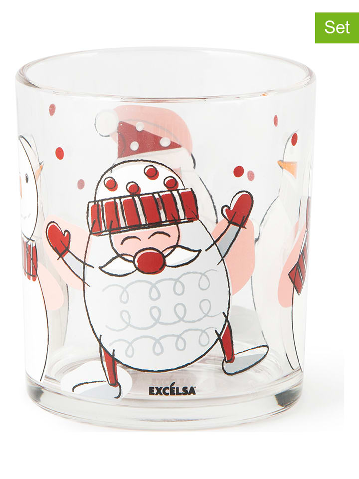Trendy Kitchen by EXCÉLSA Szklanki (3 szt.) "Snowman" w kolorze biało-czerwonym - 250 ml rozmiar: onesize