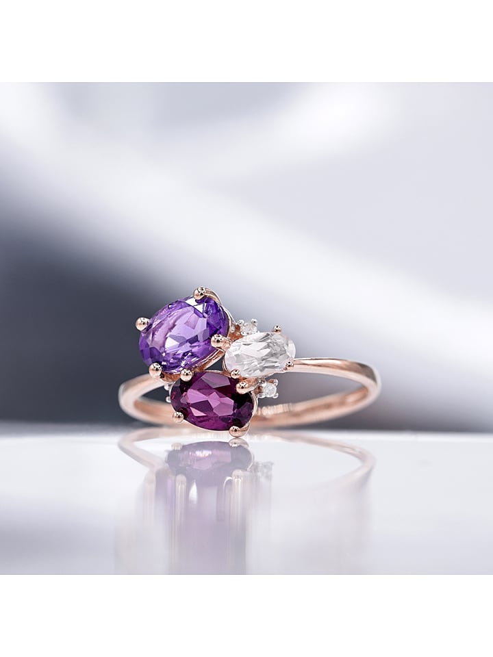 DIAMOND & CO Złoty pierścionek "Barbara" z diamentami i kamieniami szlachetnymi rozmiar: 58