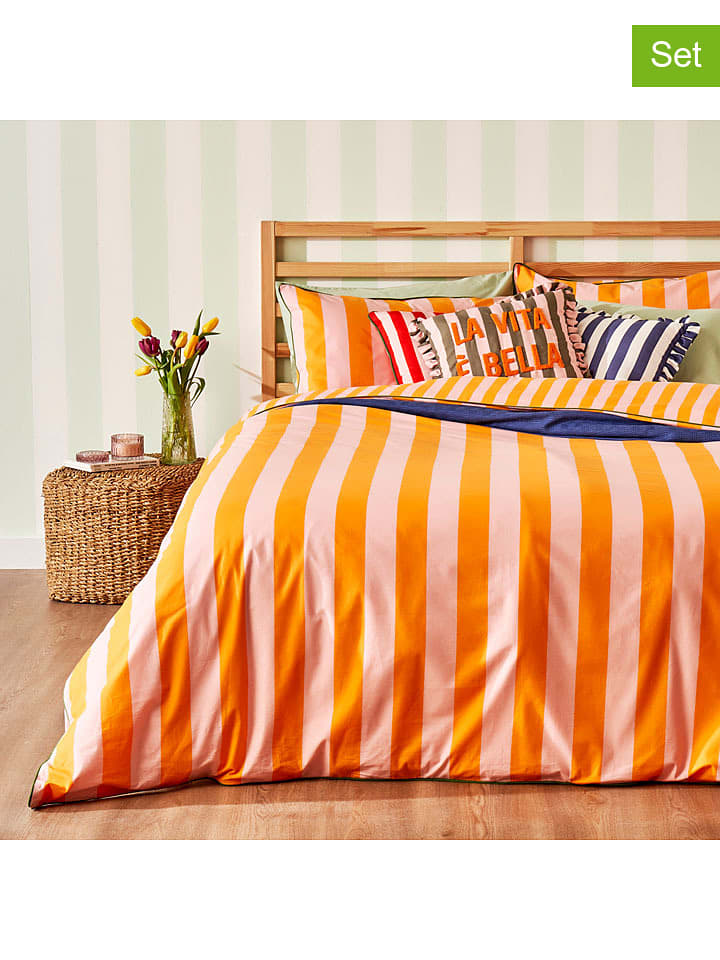 BELLA MAISON 3-częściowy komplet pościeli "Line" w kolorze jasnoróżowo-pomarańczowym rozmiar: 160x220 cm