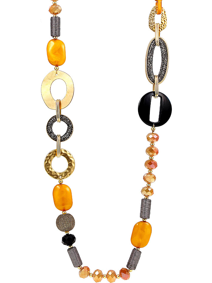 LA CHIQUITA Pozłacany naszyjnik z kryształami i bursztynami - dł. 90 cm rozmiar: onesize