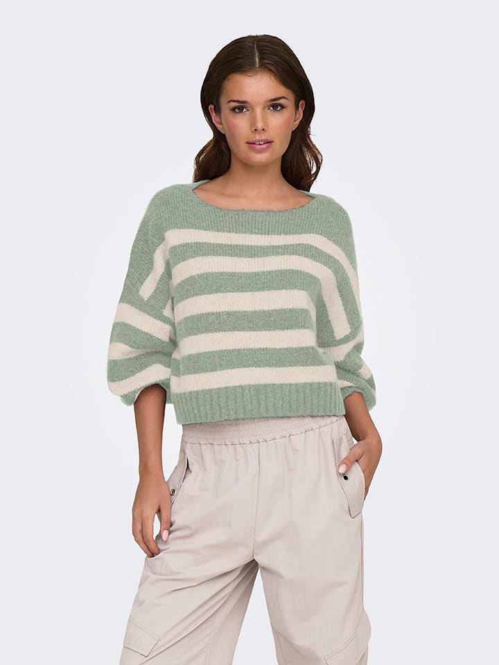 ONLY Sweter w kolorze jasnozielono-kremowym rozmiar: XL